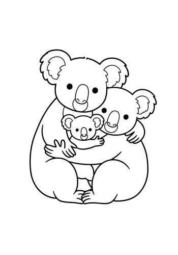 Cute Koala Family Coloring Page