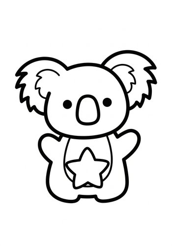 Cute Koala With Star Coloring Page