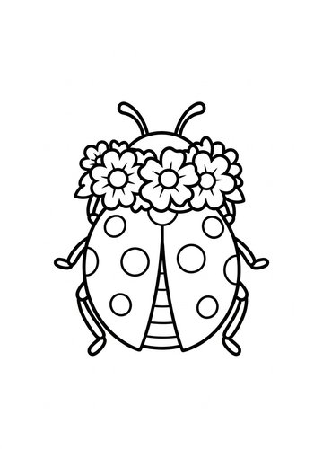 Cute Ladybug With Flowers Coloring Page