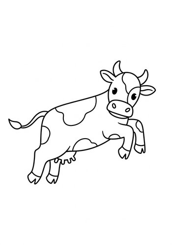 Cute Leaping Cow Coloring Page