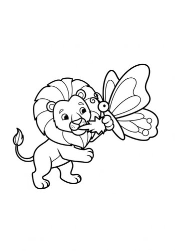 Cute Lion And Butterfly Coloring Page For Kids
