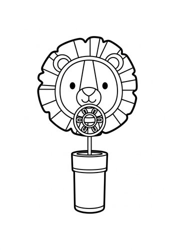 Cute Lion Lollipop Coloring Page