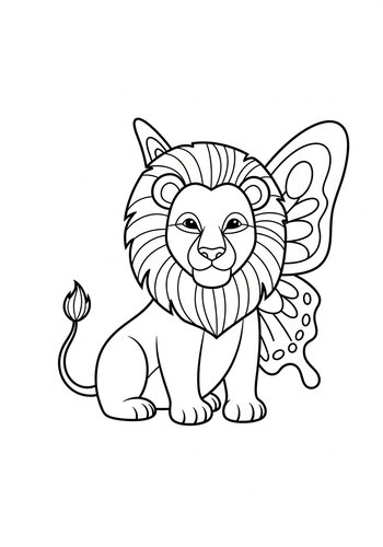 Cute Lion With Butterfly Wings Coloring Page