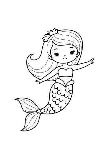 Cute Mermaid Coloring Page For Kids