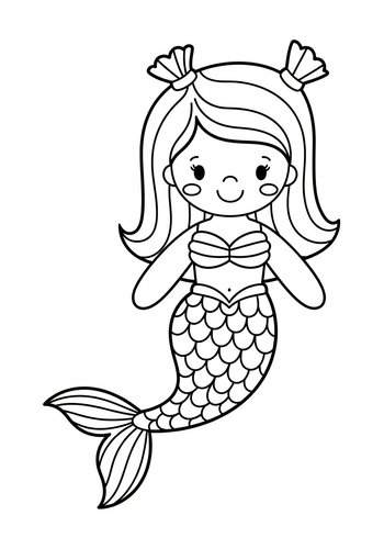 Cute Mermaid Coloring Page For Kids