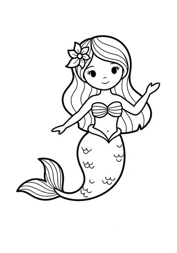Cute Mermaid Coloring Page For Kids