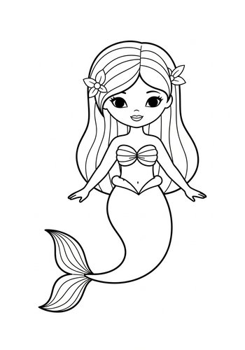 Cute Mermaid Coloring Page For Kids