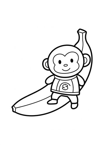 Cute Monkey On Banana Coloring Page
