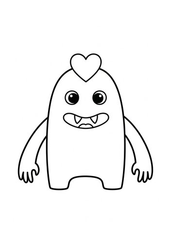 Cute Monster Coloring Page: Heart Headed Pal