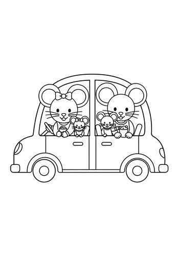 Cute Mouse Family Road Trip Coloring Page