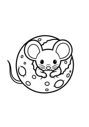Cute Mouse In Cheese Coloring Page