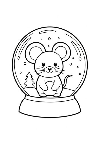 Cute Mouse In Snow Globe Coloring Page