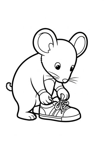 Cute Mouse Tying Shoelaces Coloring Page