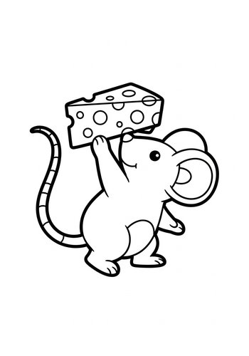 Cute Mouse With Cheese Coloring Page