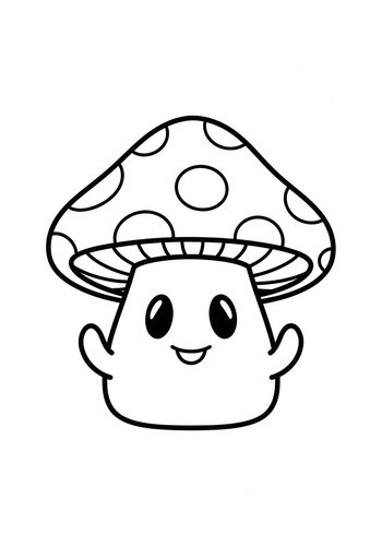 Cute Mushroom Coloring Page For Kids