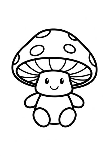 Cute Mushroom Coloring Page: Whimsical Fungi Fun