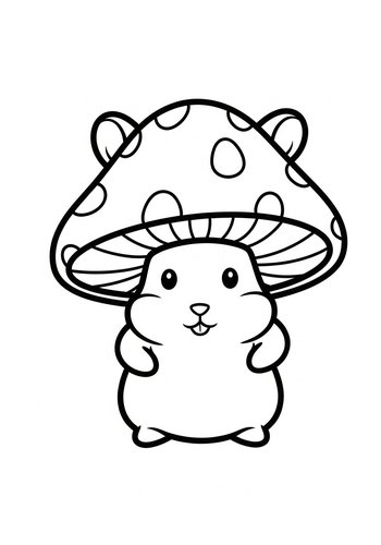 Cute Mushroom Hamster Coloring Page