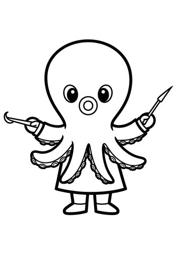 Cute Octopus Chef Coloring Page
