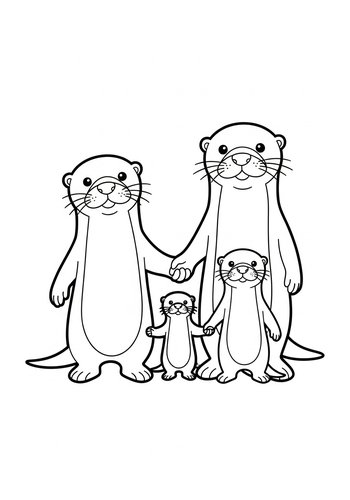 Cute Otter Family Coloring Page