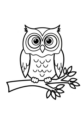 Cute Owl On A Branch Coloring Page