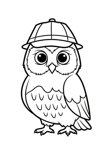 Cute Owl With Hat Coloring Page