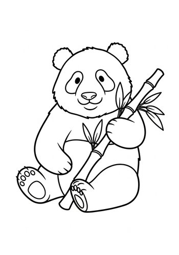 Cute Panda With Bamboo Coloring Page