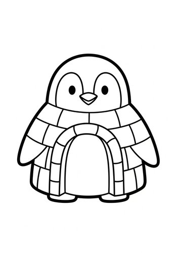 Cute Penguin Igloo Coloring Page