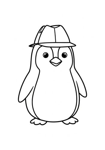 Cute Penguin In Hat Coloring Page