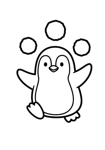Cute Penguin Juggling Snowballs Coloring Page