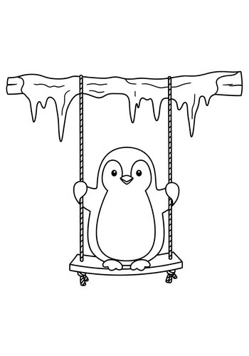 Cute Penguin On A Swing Coloring Page