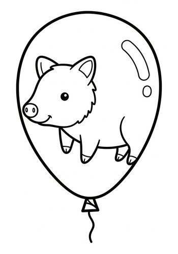 Cute Pig In A Balloon Coloring Page
