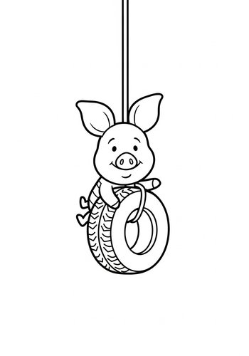 Cute Piglet On Tire Swing - Coloring Page Fun