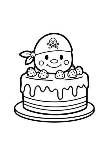 Cute Pirate Cake Coloring Page
