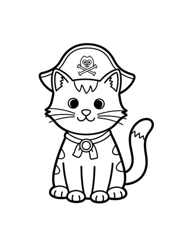 Cute Pirate Cat Coloring Page