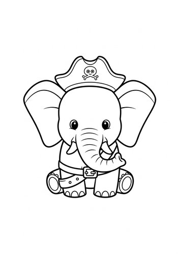 Cute Pirate Elephant Coloring Page For Kids