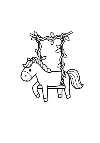 Cute Pony On A Swing Coloring Page