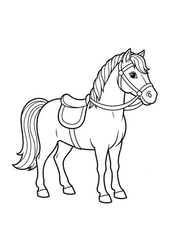 Cute Pony Ready To Ride: Coloring Page Fun