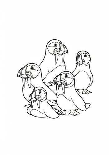 Cute Puffin Family Coloring Page