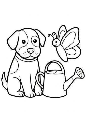 Cute Puppy & Butterfly Coloring Page