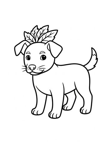 Cute Puppy Coloring Page With Leaves