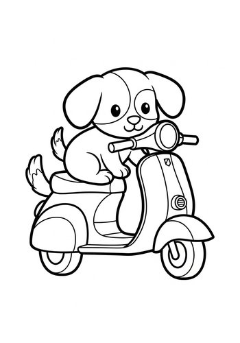 Cute Puppy On Scooter Coloring Page