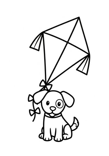 Cute Puppy With Kite Coloring Page