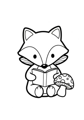 Cute Reading Fox Coloring Page