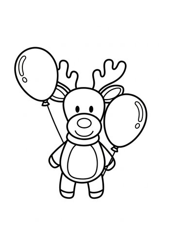 Cute Reindeer With Balloons Coloring Page
