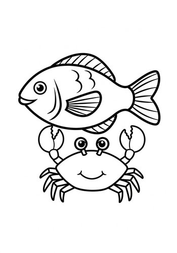 Cute Sea Friends Coloring Page: Fish And Crab