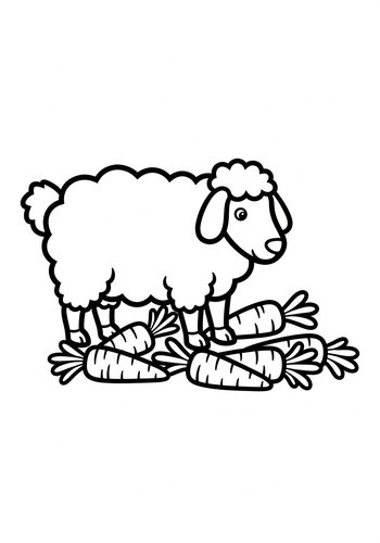 Cute Sheep And Carrots Coloring Page
