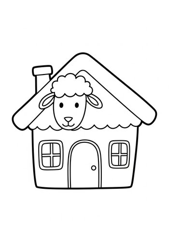 Cute Sheep House Coloring Page