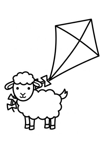 Cute Sheep With Kite Coloring Page