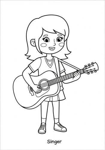 Cute Singer With Guitar Coloring Page