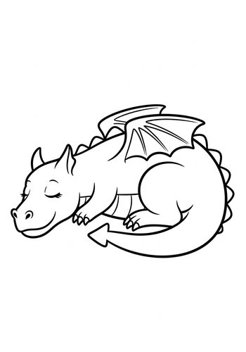 Cute Sleeping Dragon Coloring Page